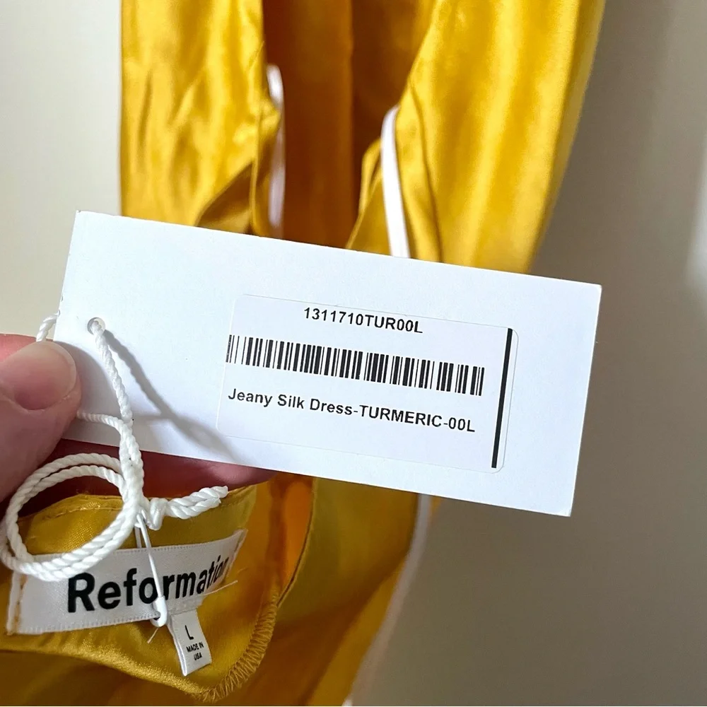 Reformation Jeany Silk Dress Tumeric Size Large NWT - Picture 14 of 16